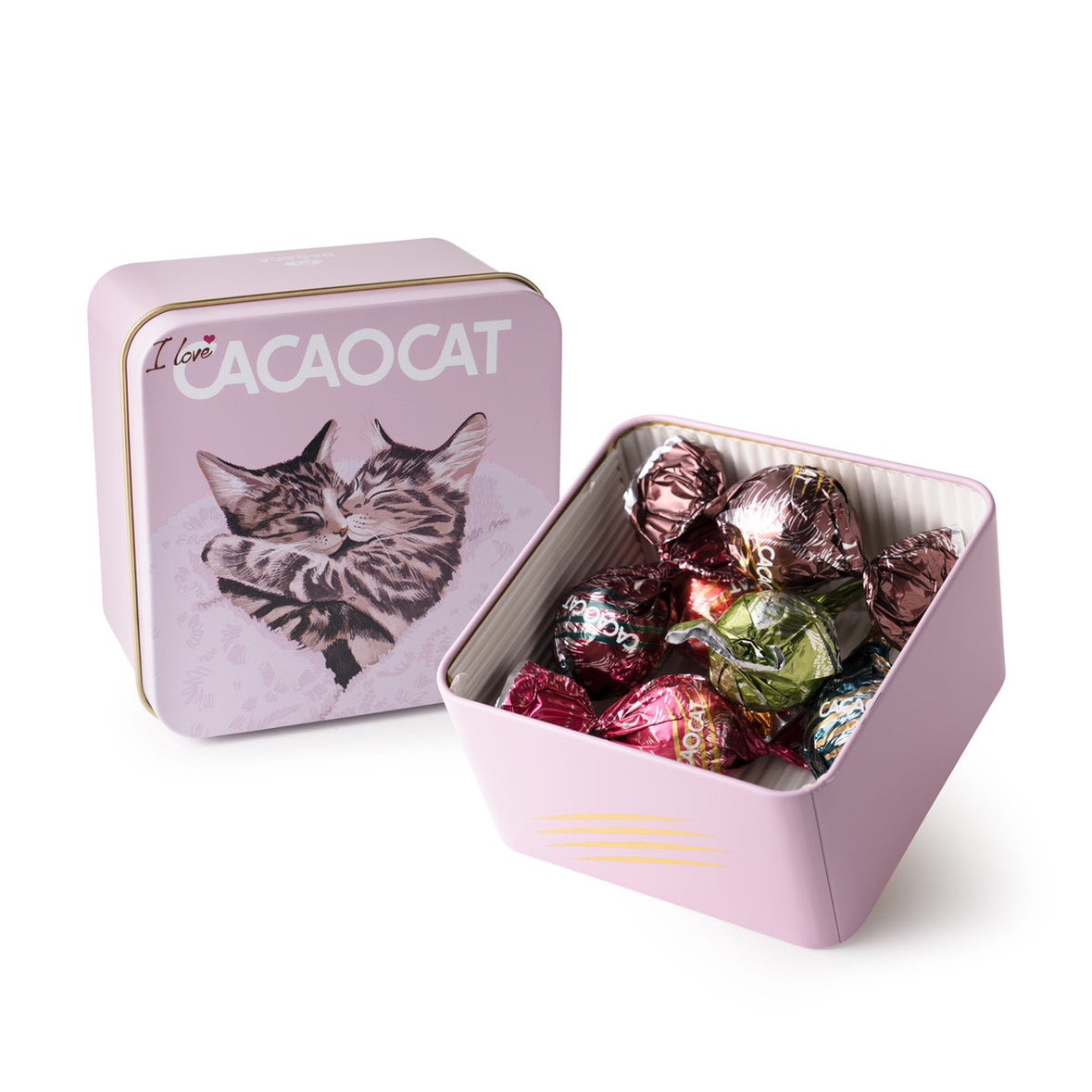 现货 日本 cacaocat 情人节限定 多种口味夹心巧克力球 猫咪铁盒 - 图0