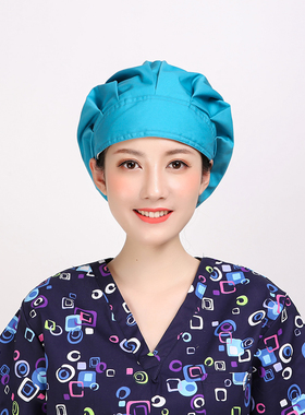 湖蓝涤棉女医生护士长发蓬蓬帽