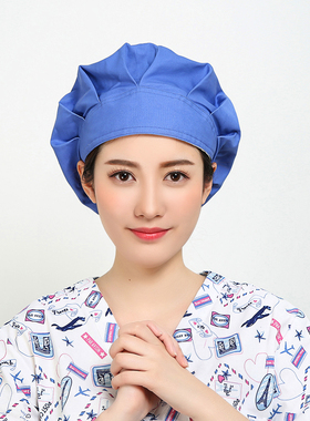 湖蓝全棉女款蓬蓬医护帽长发