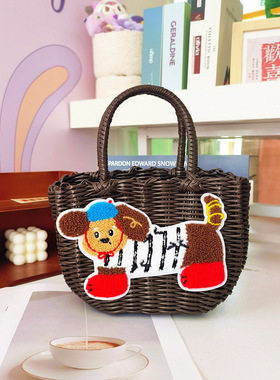 腊肠小狗菜篮子上班通勤包包手提复古竹节包包防水包饭盒包便当包