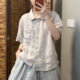 ເສື້ອຍືດ Retro ຝ້າຍແລະ linen ສໍາລັບແມ່ຍິງ summer ໃຫມ່ສີແຂງ, ແຂນສັ້ນ, ອາຍຸການຫຼຸດຜ່ອນ temperament ວັນນະຄະດີ casual ວ່າງ versatile top ສໍາລັບແມ່ຍິງ