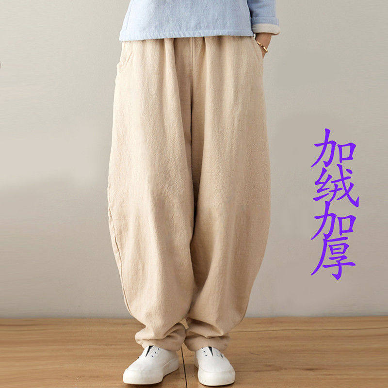 棉麻裤子新款秋冬加厚休闲裤宽松显瘦加绒长裤禅服减龄太极灯笼裤,淘宝优惠券,粉丝福利购,淘宝优惠卷