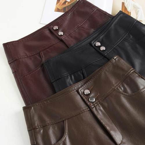 加绒加厚PU阔腿皮裤女装2025秋冬新款时尚高腰宽松长裤休闲直筒裤 - 图2
