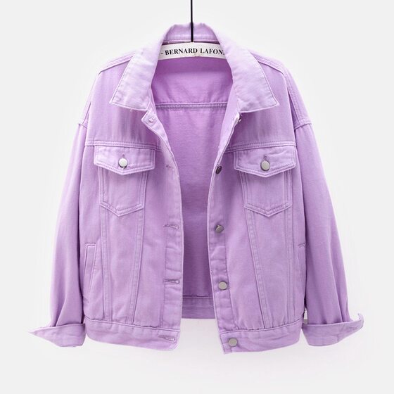 Fat girl looks slim in plus size Korean style pink denim jacket