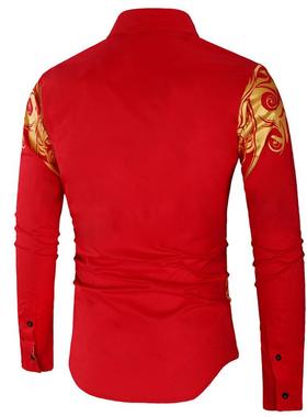 Gold foil printed men's long-sleeved shirt  烫金印花长袖衬衫