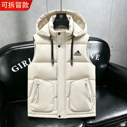 羽绒棉马甲秋冬季男女连帽保暖背心无袖坎肩棉服马夹情侣高档外套 - 图0