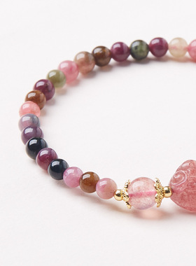 天然彩虹碧玺手链好运手串