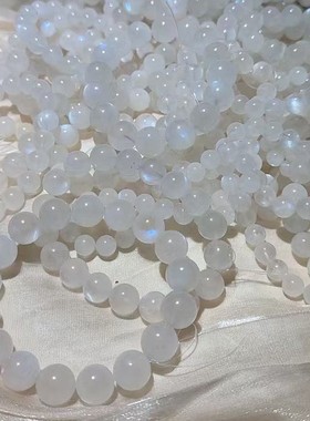 天然水晶 天然蓝月光圆珠手链 白色蓝光月光石手串 厂家直销