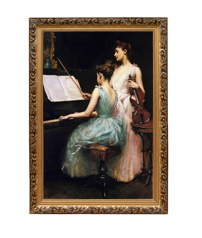 弹钢琴音乐人物装饰画欧式框琴房琴行喷绘油画美式竖幅古原艺术画,淘宝优惠券,粉丝福利购,淘宝优惠卷