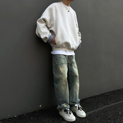 UNAps春季boxy格子拼接500克挺阔cleanfit短款圆领情侣卫衣男女潮 - 图2