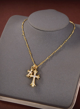 克罗伈双十字架镶钻项链包邮