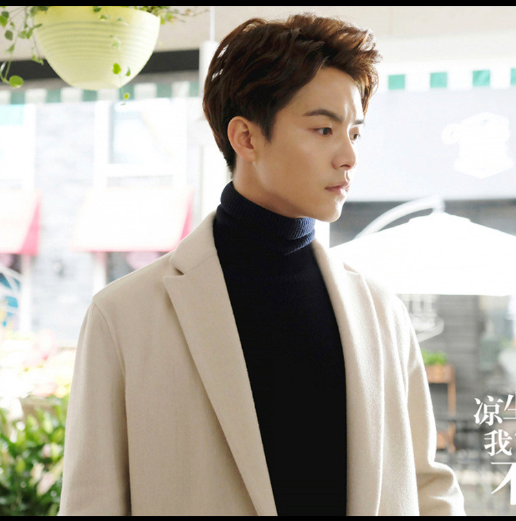 马天宇明星同款毛呢大衣男士中长款外套秋冬宽松休闲风衣米白色黑,淘宝优惠券,粉丝福利购,淘宝优惠卷