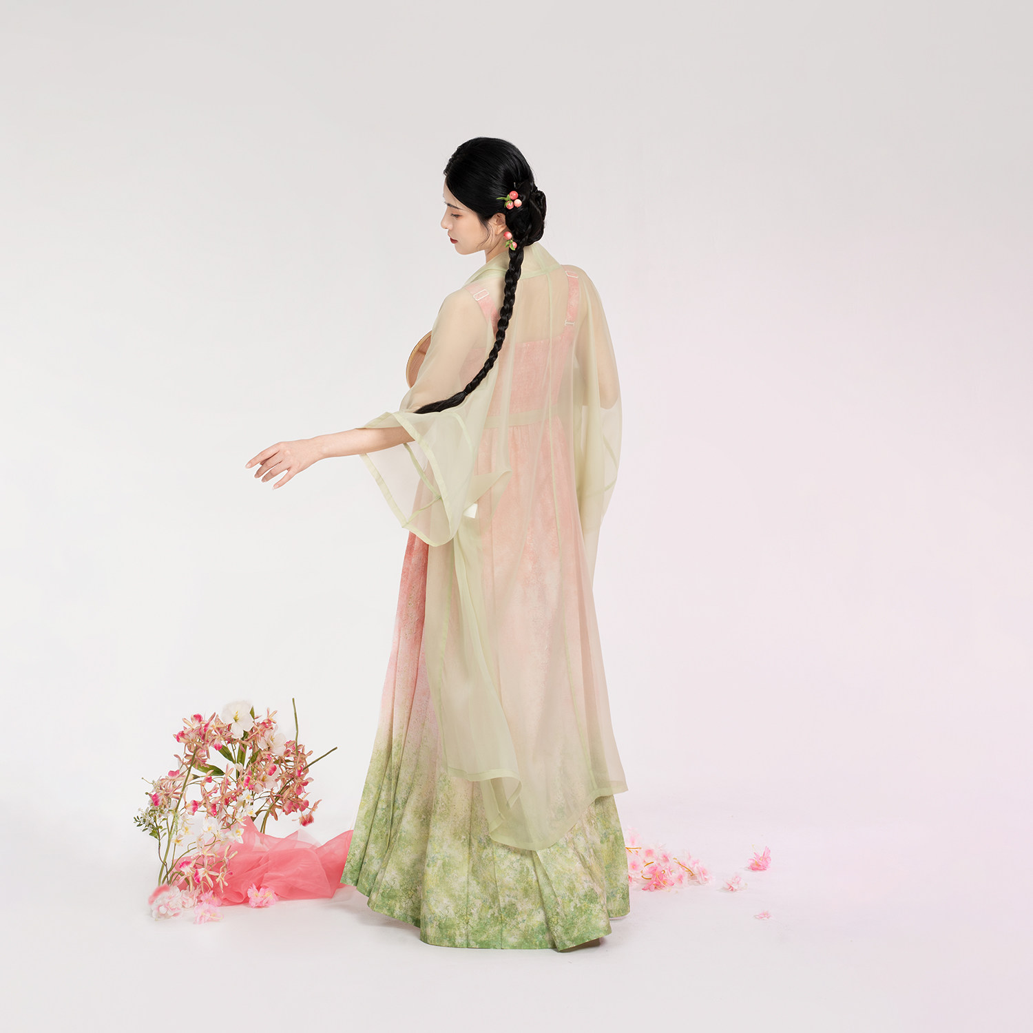 织造司[桃柳枝]原创汉元素宋长干寺国风渐变印花吊带马面连衣裙女,淘宝优惠券,粉丝福利购,淘宝优惠卷