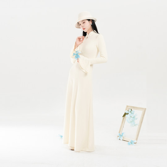 Отделение ткачества Hu Xinxue Han с элементом вышивки, простое двубортное шерстяное пальто, куртка, маленькое платье с длинными рукавами и воротником-стойкой для женщин