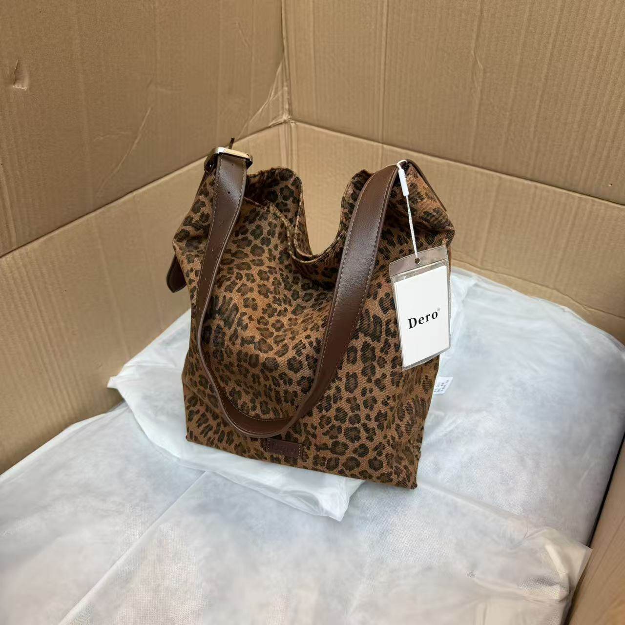 高定版豹纹！！正价500+！国内公司单~复古牛仔布hobo托特水桶包,淘宝优惠券,粉丝福利购,淘宝优惠卷