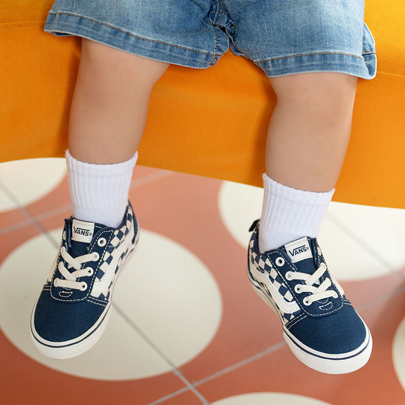 Vans范斯童鞋官方 Ward Slip-On蓝白棋盘格拼色小童帆布鞋 - 图2