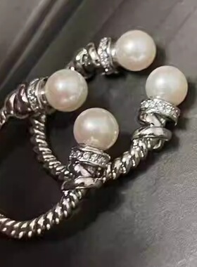 珍珠 复古老钱风精工纯银珍珠戒指 天然极光指环戒圈女，可调节