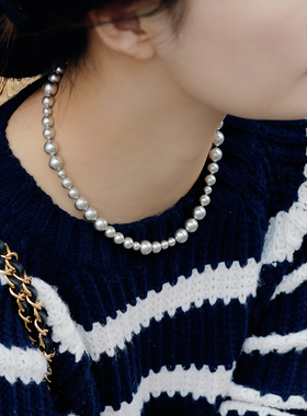 轻奢金属灰施华家珍珠项链毛衣链