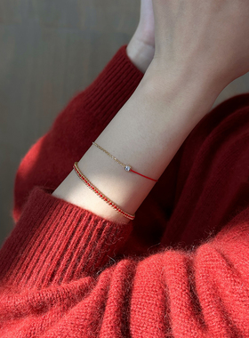 喜庆红绳手链叠戴气质大牌感编绳