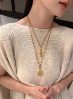 MISS HELEN随身佛+八宝罗盘」古法沙金项链女长款高保色吊坠叠戴