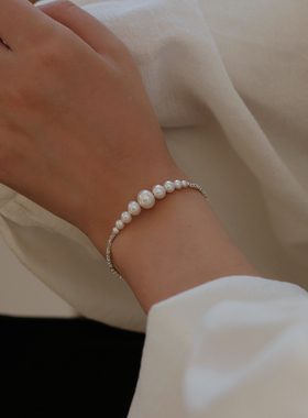 施家澳白水晶珍珠渐变碎银子手链
