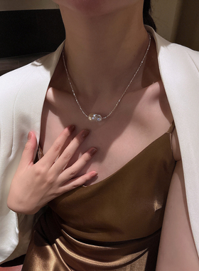 S925银碎银子天然巴洛克珍珠项链