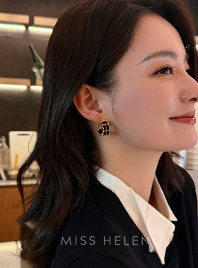 MISS HELEN 黑金摩登耳钉无耳洞耳夹媛气质耳环法式高级感送闺蜜