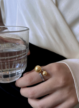 新品原创大小金珠珍珠S925银戒指