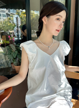 海蓝宝吊坠澳白珍珠项链S925银