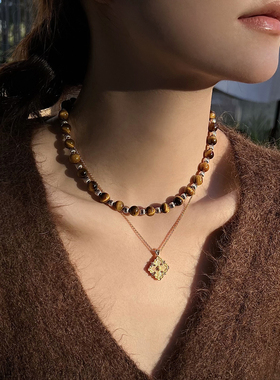 美拉德风天然虎眼石南瓜珠项链