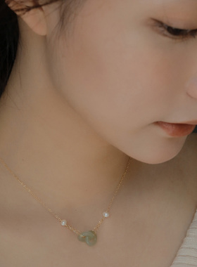 环环相扣14K包金和田玉珍珠项链