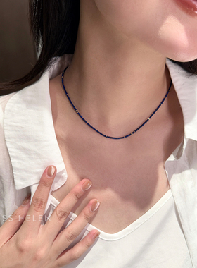 极细青金石S925银项链女新中式