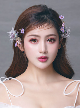 新娘头花结婚紫色套餐布艺