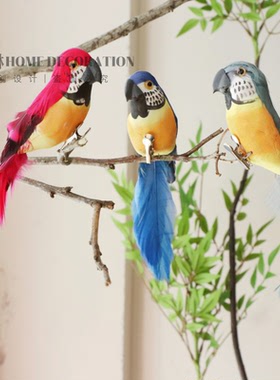 仿真鹦鹉羽毛小鸟假鸟摄影道具