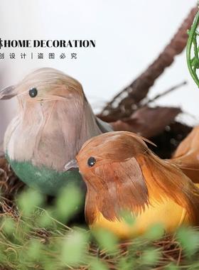 仿真羽毛麻雀肥啾假鸟摆件