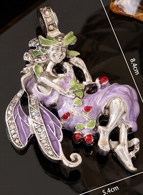 Vintage中古vintage仙女吊坠复古风个性潮流款紫色珐琅磁吸天使