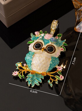 Vintage中古Vintage珐琅猫头鹰吊坠可爱个性百搭项链猫头鹰磁吸