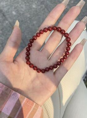 新中式简约红色仿朱砂手串女款6mm手链本命年转运精致圆珠手链
