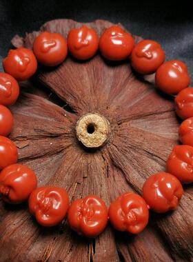 天然正宗南方红玛瑙原石雕刻全彩全肉老料四川料佛头手炼弥勒佛手