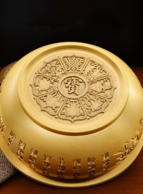 纯黄铜招宝百福聚宝盆家居铜器摆