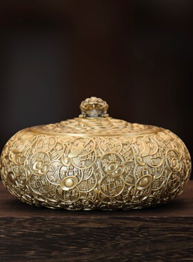 浮雕居家工艺品摆件纯黄铜带盖仿