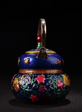 古玩铜器收藏铜景泰蓝葫芦酒壶摆