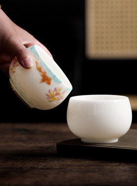 甄选高端羊脂玉瓷主人杯功夫茶具