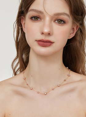 aviho 法式天然强光淡水珍珠女锁骨链不规则巴洛克珍珠设计感项链