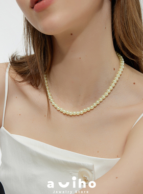 aviho原创夏日串珠项链牛油果奶昔绿珍珠项链ins韩系小众清新百搭