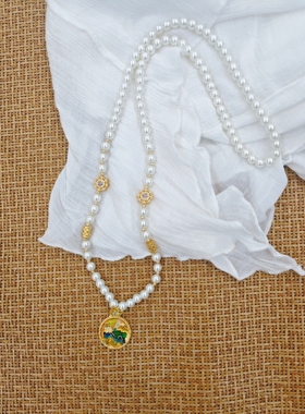 新中式国风珍珠项链长款五福圆满吊坠轻奢小众高级感秋冬毛衣链女