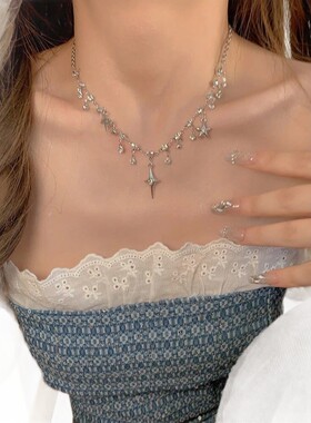 锁骨链颈链四芒星闪钻项链