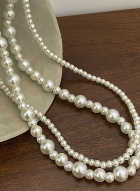 珍珠项链双层叠戴大小珍珠项链