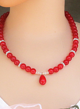 新年本命年福运红色仿玉石项链