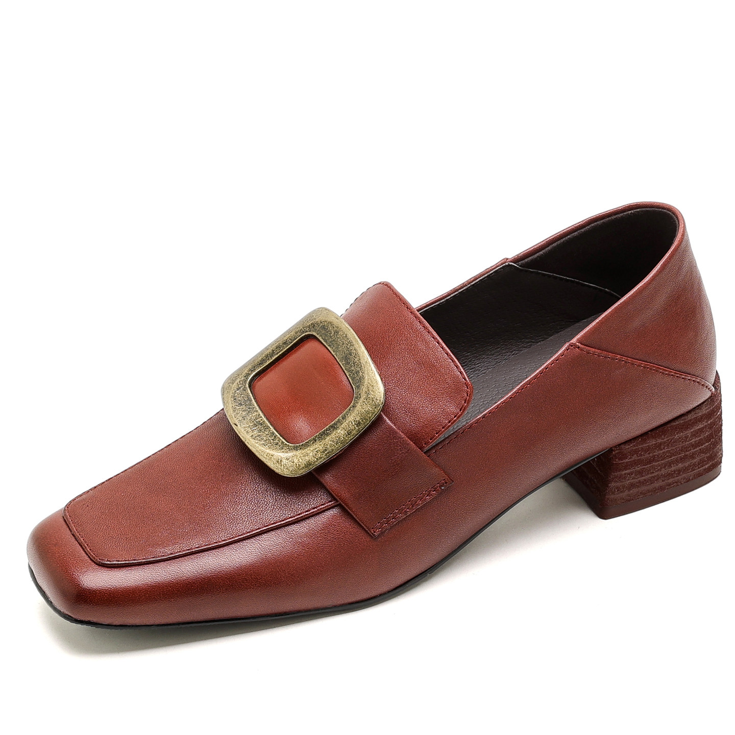 女鞋2026春季新款复古粗跟方头水洗头层牛皮深口中跟方扣女士单鞋,淘宝优惠券,粉丝福利购,淘宝优惠卷